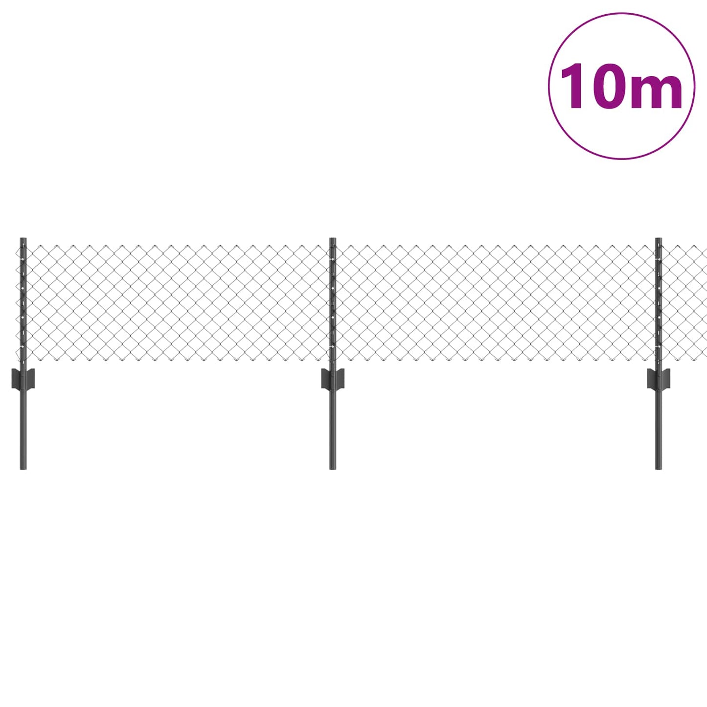 Chainlink Fence with Post 10 x 0.4 m PVC-Coated Steel Grey Mesh