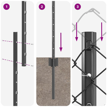 Chainlink Fence with Post 10 x 1 m PVC-Coated Steel Grey Mesh