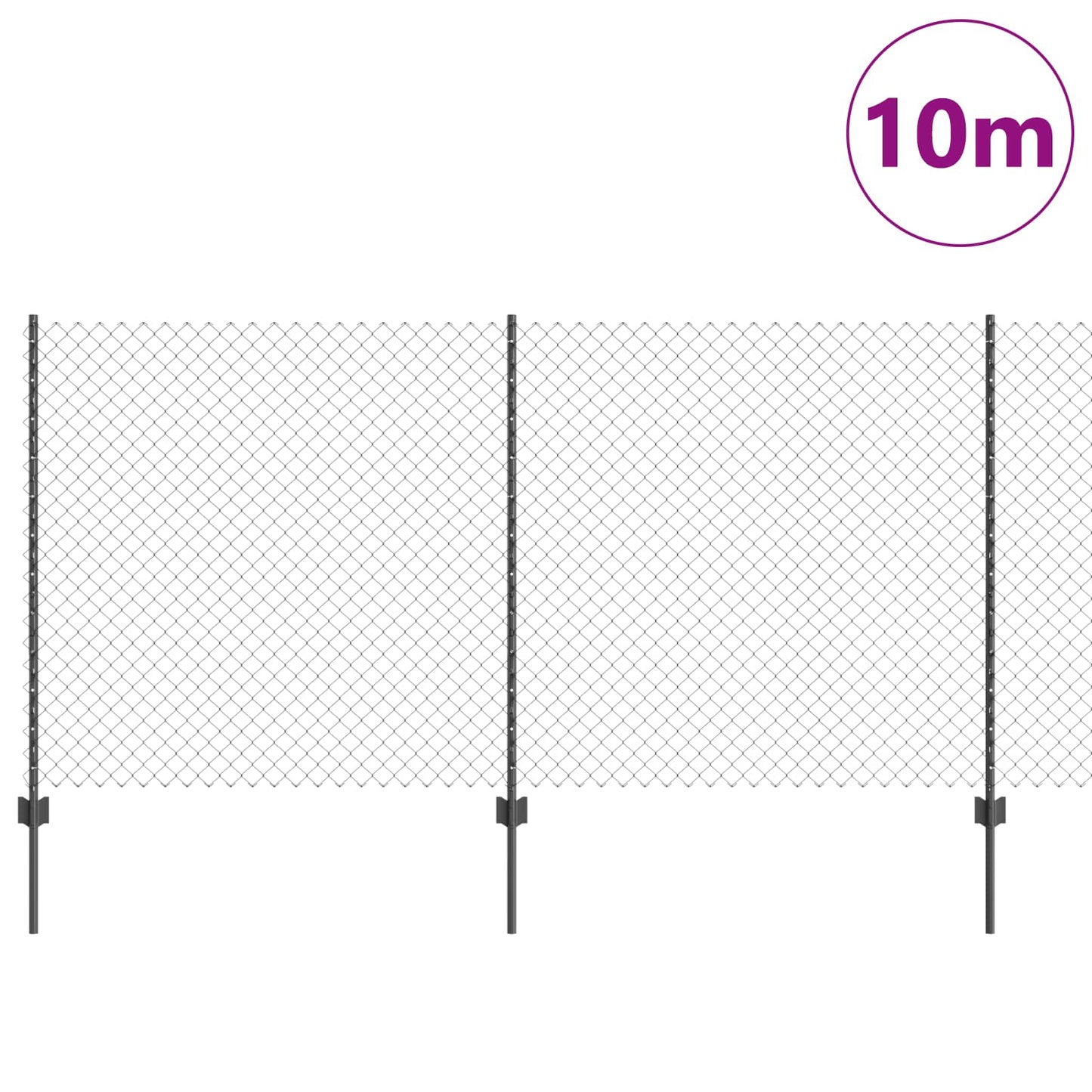 Chainlink Fence with Post 10 x 1.2 m PVC-Coated Steel Grey Mesh