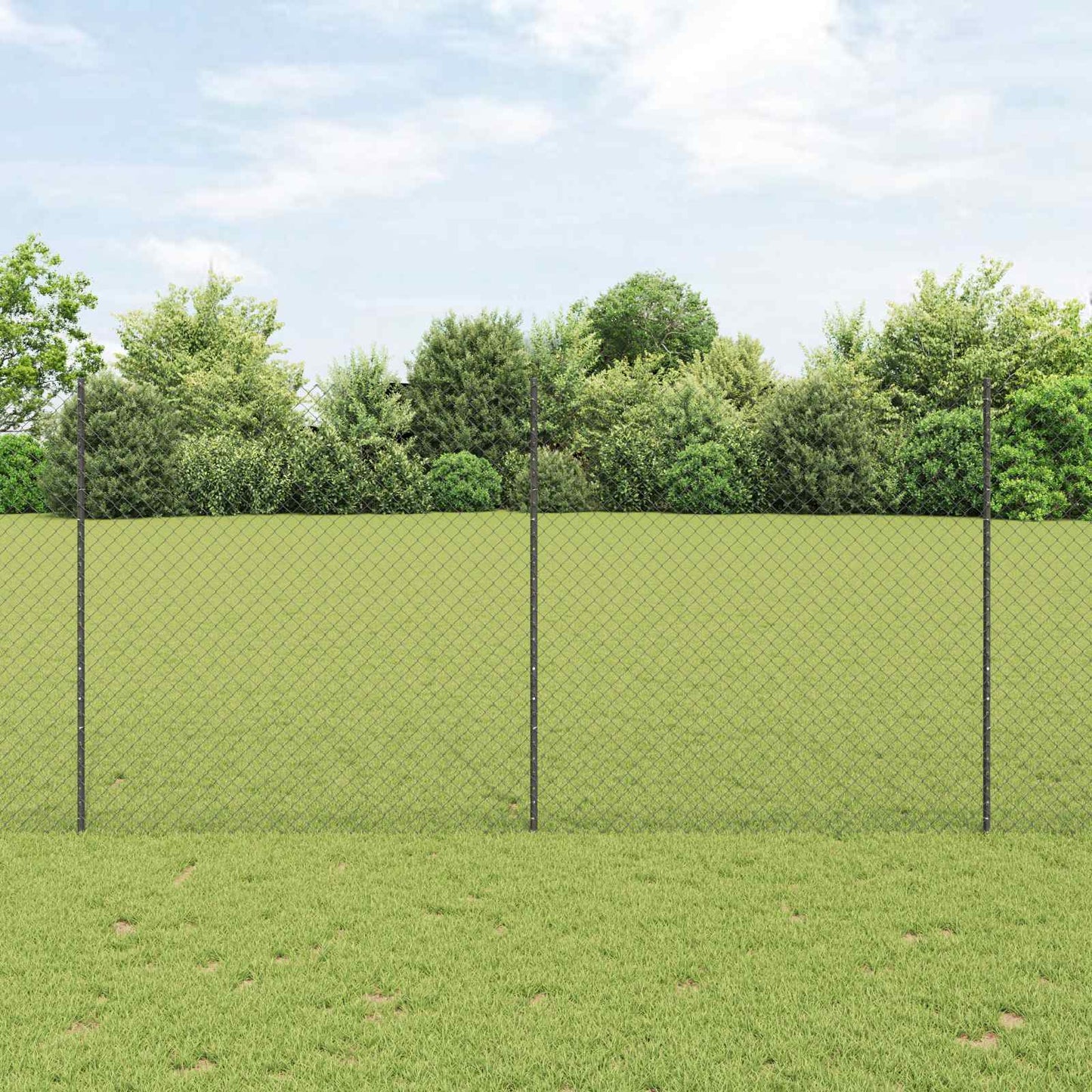 Chainlink Fence with Post 10 x 1.5 m PVC-Coated Steel Grey Mesh