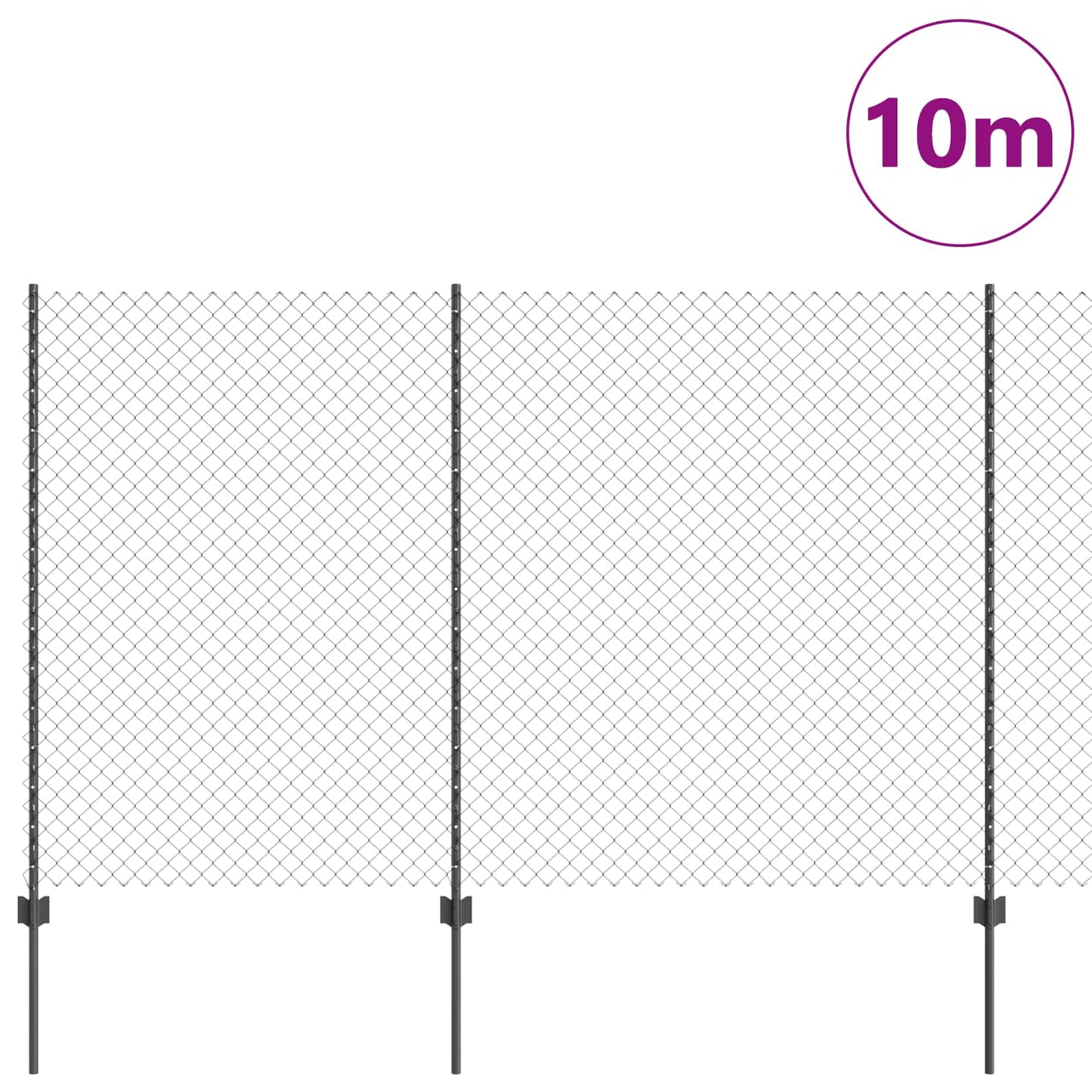 Chainlink Fence with Post 10 x 1.5 m PVC-Coated Steel Grey Mesh
