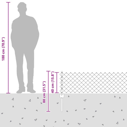 Chainlink Fence with Post 10 x 0.4 m PVC-Coated Steel Grey Mesh