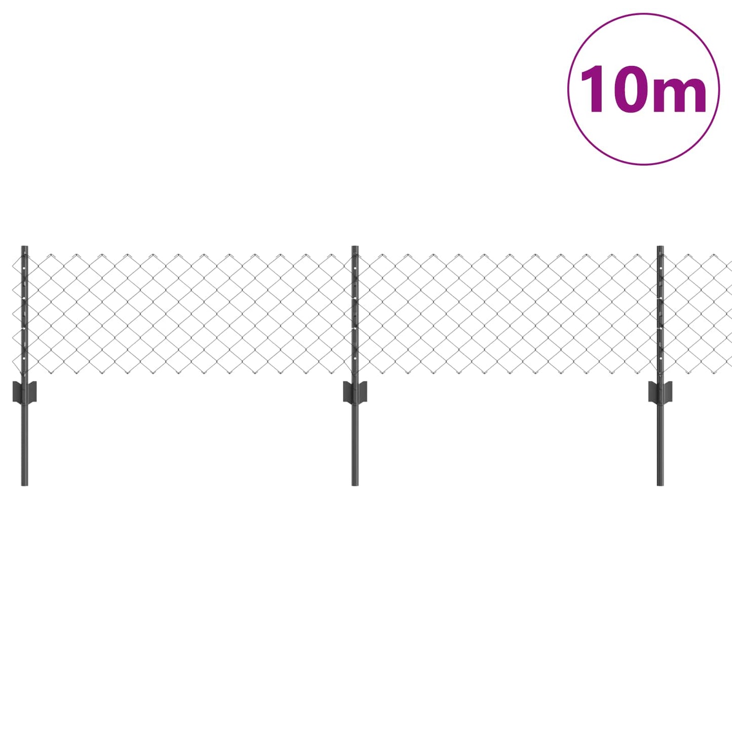 Chainlink Fence with Post 10 x 0.4 m PVC-Coated Steel Grey Mesh