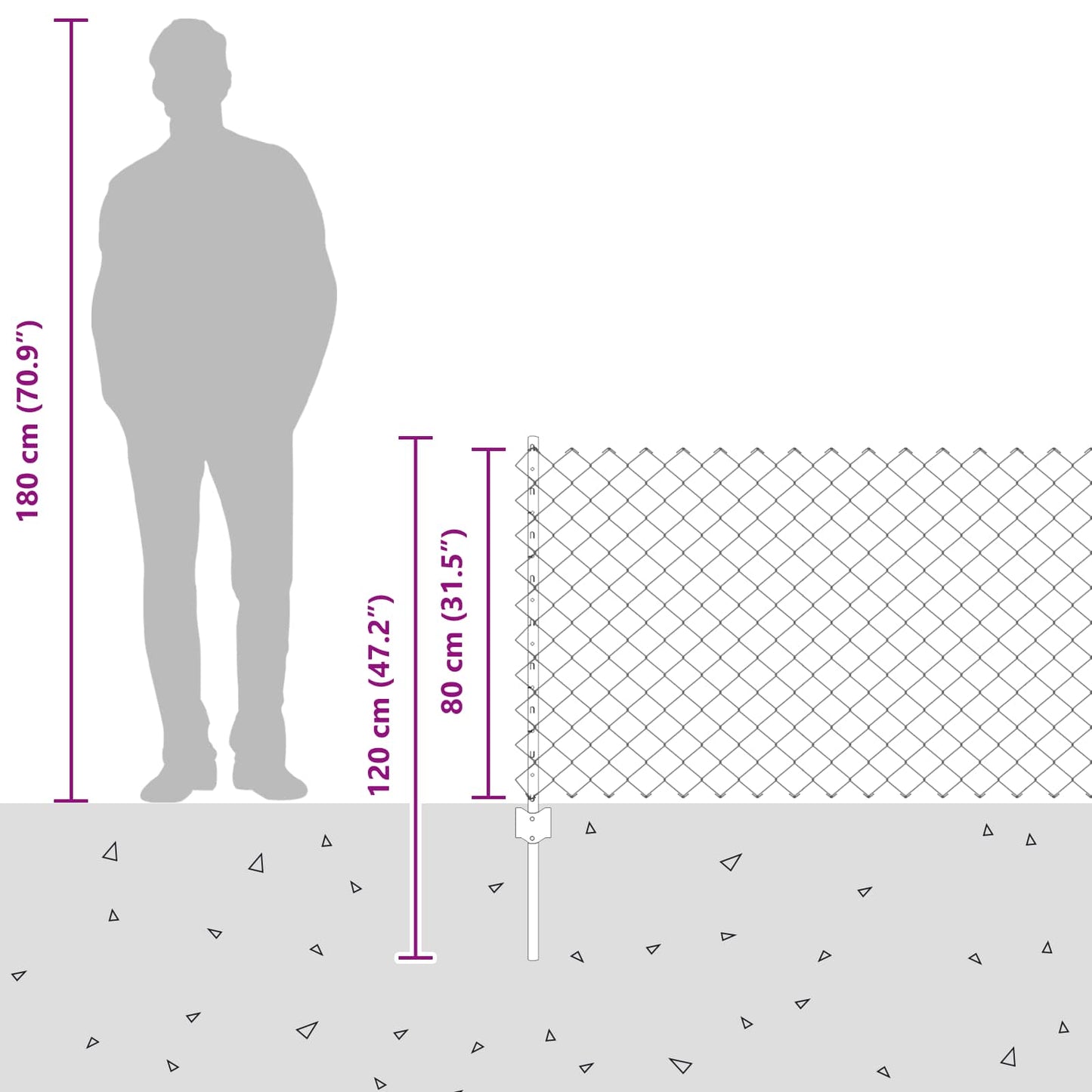Chainlink Fence with Post 10 x 0.8 m PVC-Coated Steel Grey Mesh