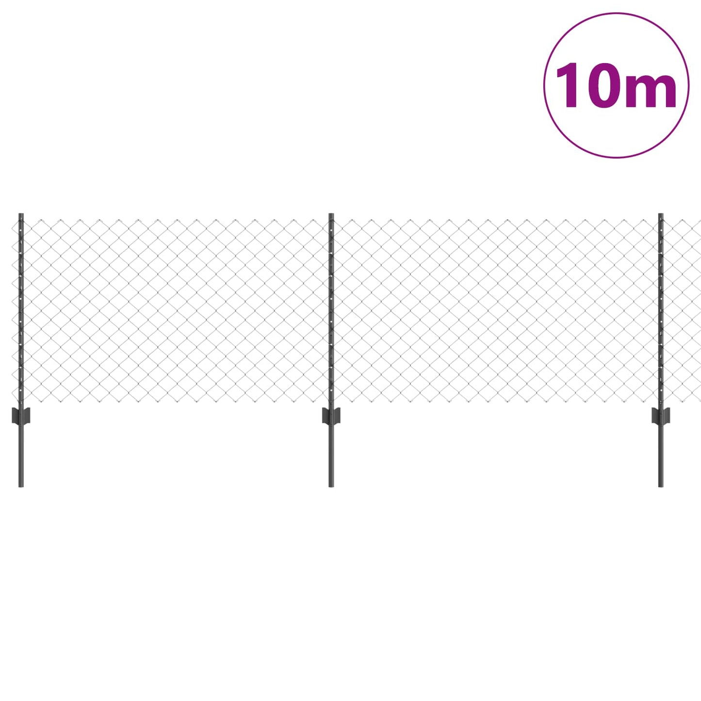 Chainlink Fence with Post 10 x 0.8 m PVC-Coated Steel Grey Mesh