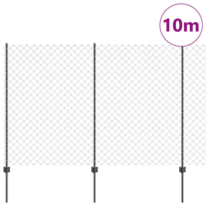 Chainlink Fence with Post 10 x 1.5 m PVC-Coated Steel Grey Mesh