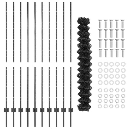 Chainlink Fence with Post 10 x 1.6 m PVC-Coated Steel Grey Mesh