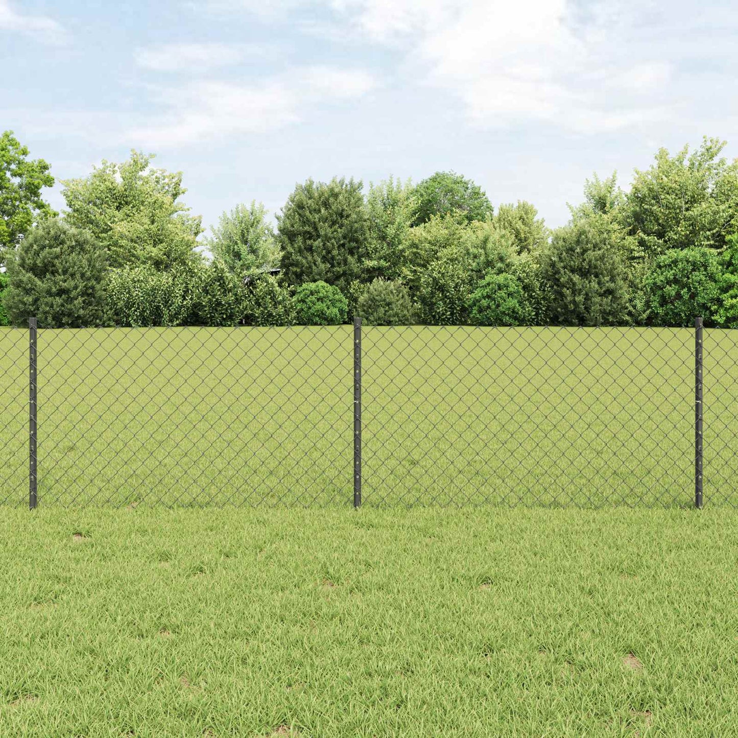 Chainlink Fence with Post 25 x 0.6 m PVC-Coated Steel Grey Mesh
