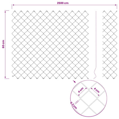 Chainlink Fence with Post 25 x 0.6 m PVC-Coated Steel Grey Mesh