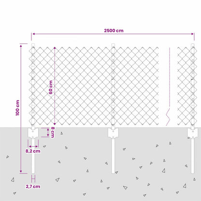 Chainlink Fence with Post 25 x 0.6 m PVC-Coated Steel Grey Mesh