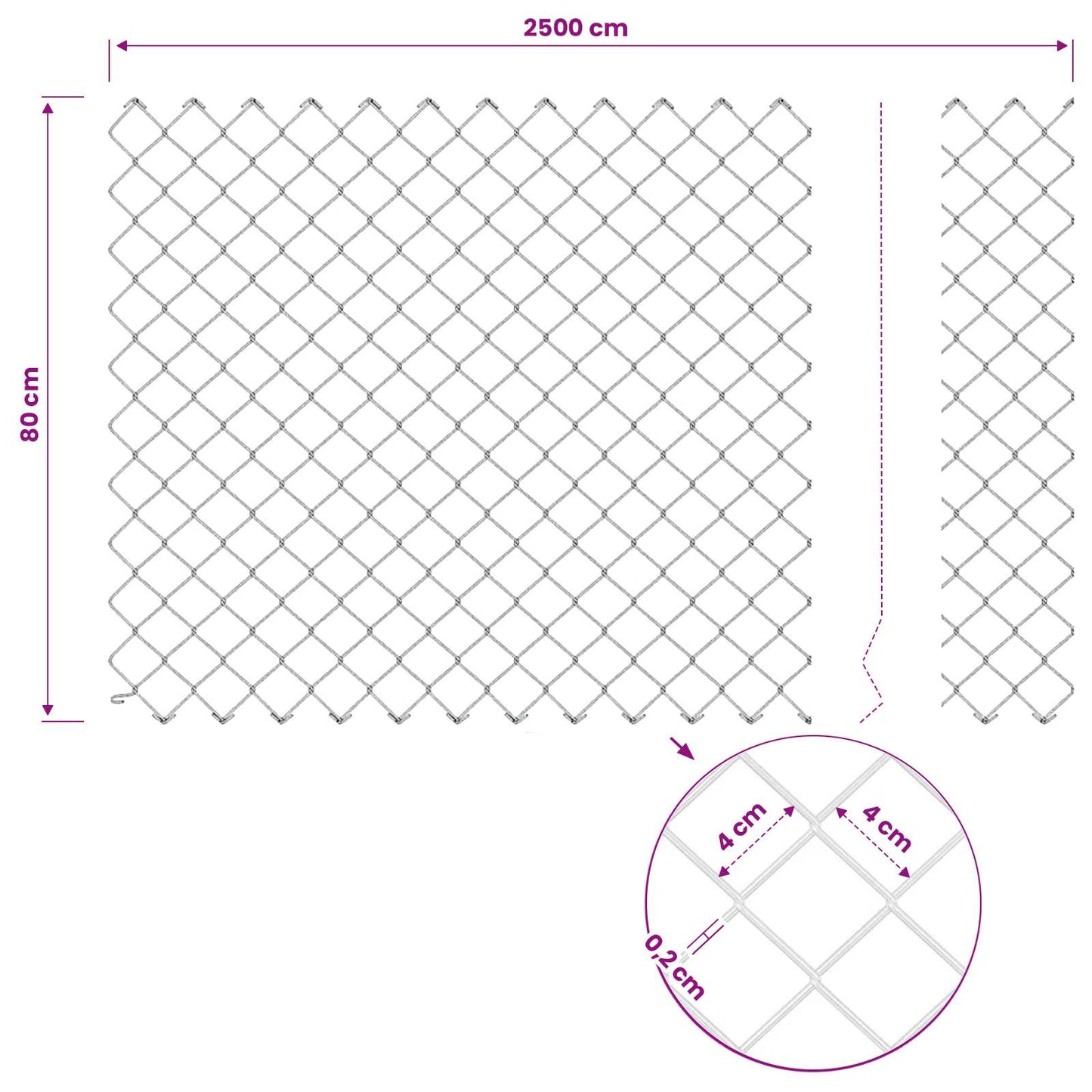 Chainlink Fence with Post 25 x 0.8 m PVC-Coated Steel Grey Mesh