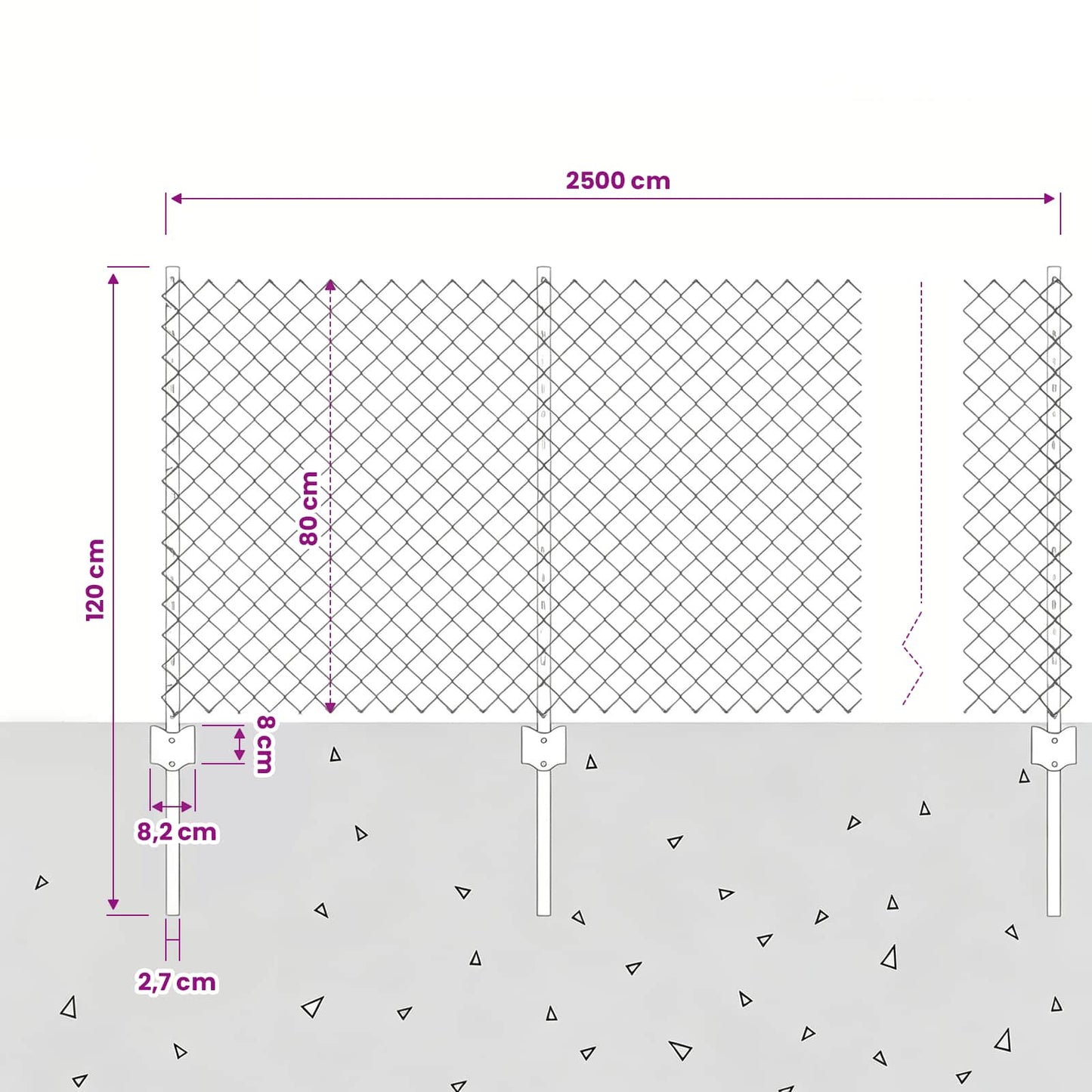 Chainlink Fence with Post 25 x 0.8 m PVC-Coated Steel Grey Mesh