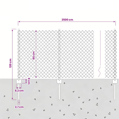 Chainlink Fence with Post 25 x 0.8 m PVC-Coated Steel Grey Mesh