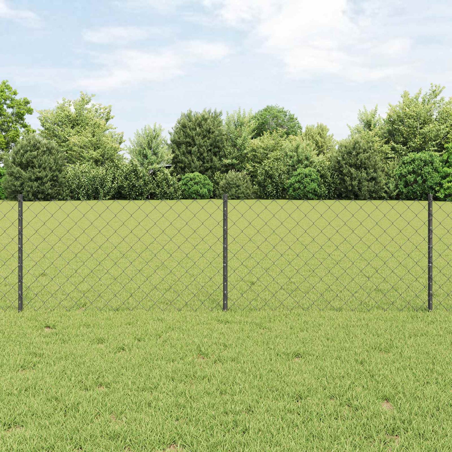 Chainlink Fence with Post 25 x 0.6 m PVC-Coated Steel Grey Mesh