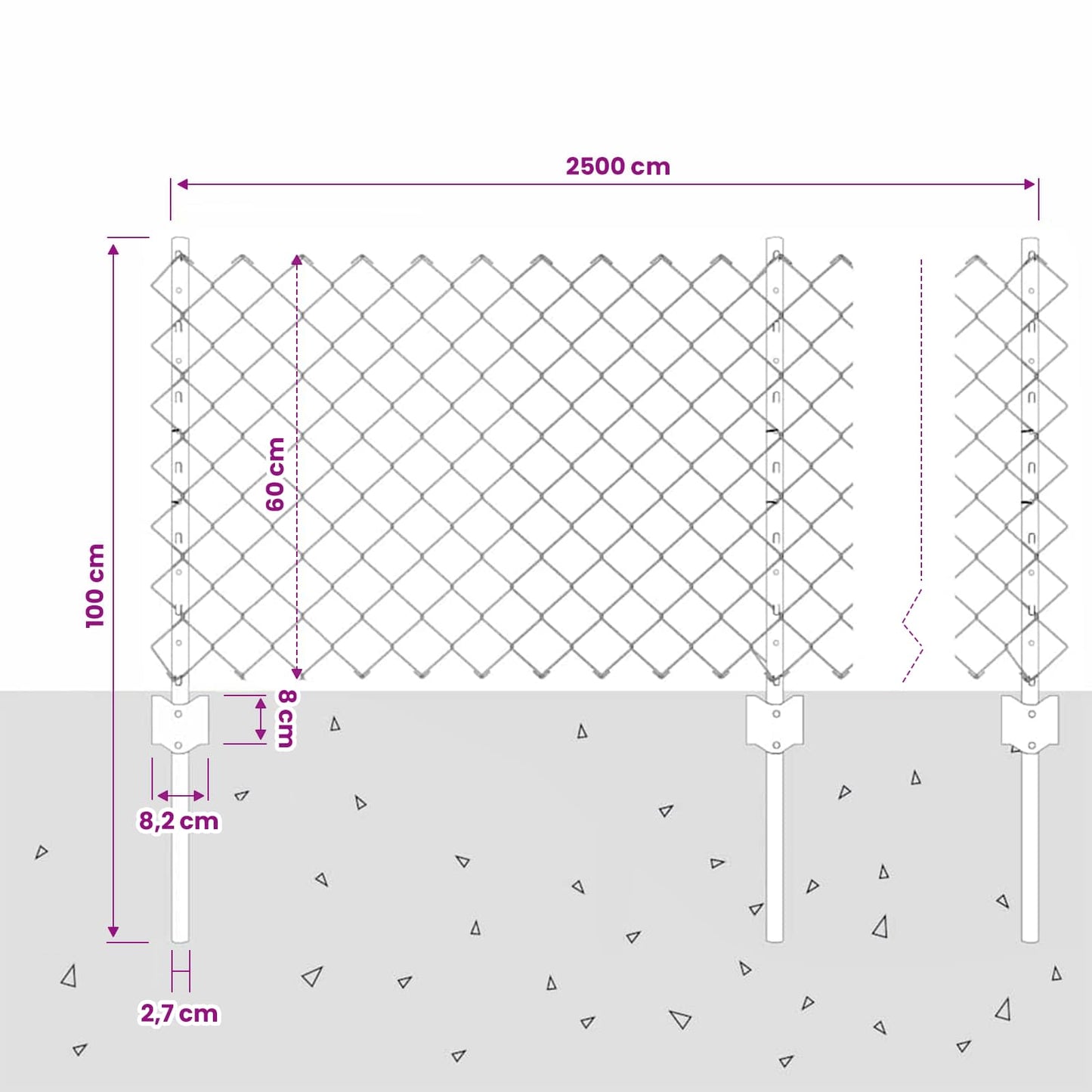 Chainlink Fence with Post 25 x 0.6 m PVC-Coated Steel Grey Mesh