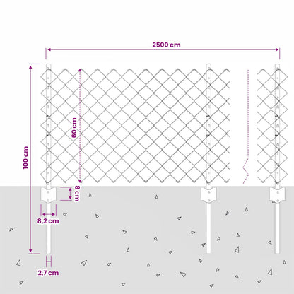 Chainlink Fence with Post 25 x 0.6 m PVC-Coated Steel Grey Mesh