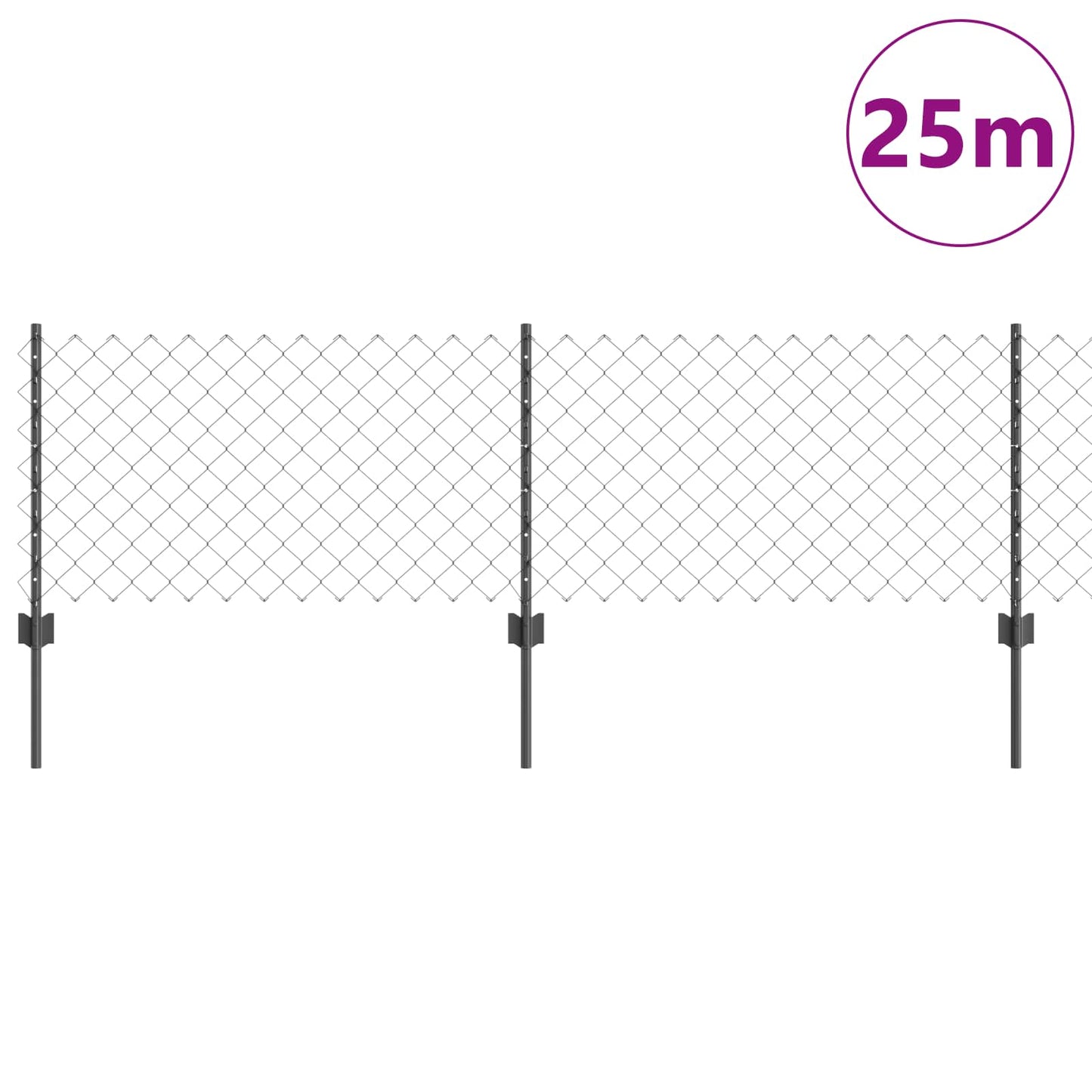 Chainlink Fence with Post 25 x 0.6 m PVC-Coated Steel Grey Mesh