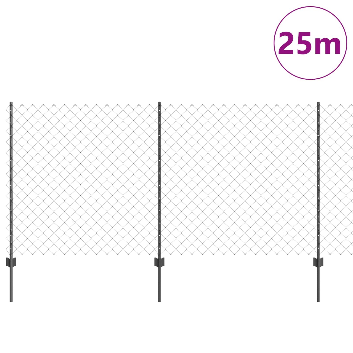 Chainlink Fence with Post 25 x 1.2 m PVC-Coated Steel Grey Mesh