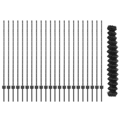 Chainlink Fence with Post 25 x 1.4 m PVC-Coated Steel Grey Mesh