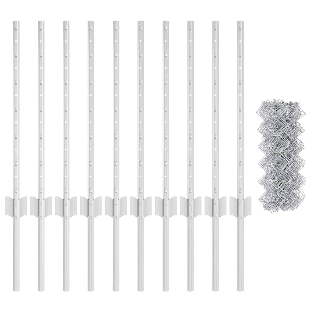 Chainlink Fence with Post 10 x 0.6 m Galvanised Steel Silver
