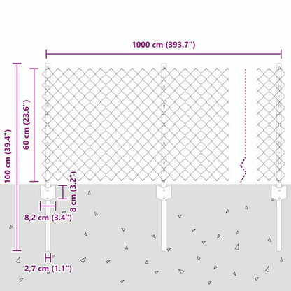 Chainlink Fence with Post 10 x 0.6 m Galvanised Steel Silver