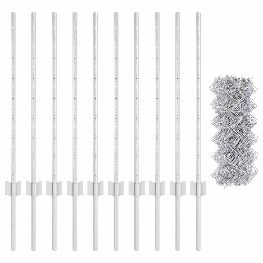 Chainlink Fence with Post 10 x 0.8 m Galvanised Steel Silver