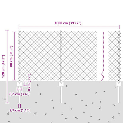 Chainlink Fence with Post 10 x 0.8 m Galvanised Steel Silver