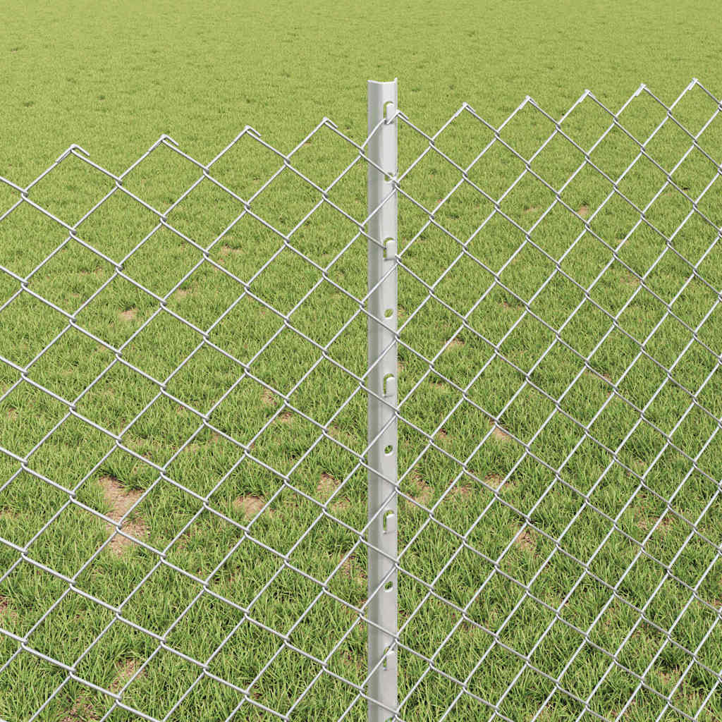 Chainlink Fence with Post 10 x 1 m Galvanised Steel Silver Mesh