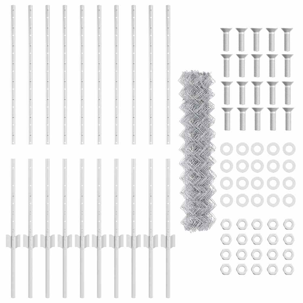 Chainlink Fence with Post 10 x 1 m Galvanised Steel Silver Mesh