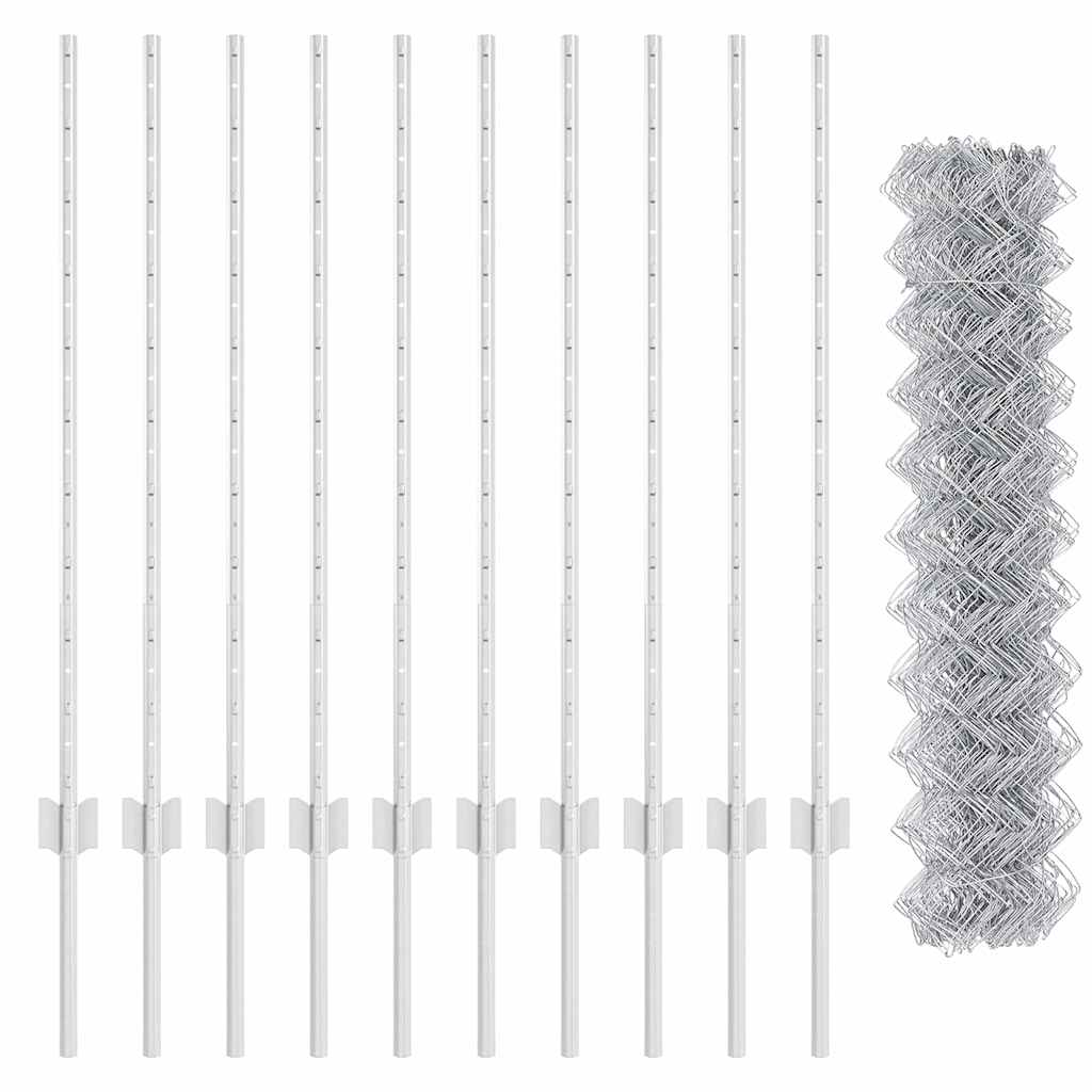 Chainlink Fence with Post 10 x 1 m Galvanised Steel Silver Mesh