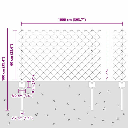Chainlink Fence with Post 10 x 0.6 m Galvanised Steel Silver