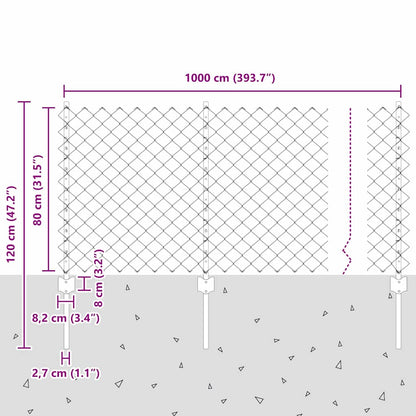 Chainlink Fence with Post 10 x 0.8 m Galvanised Steel Silver