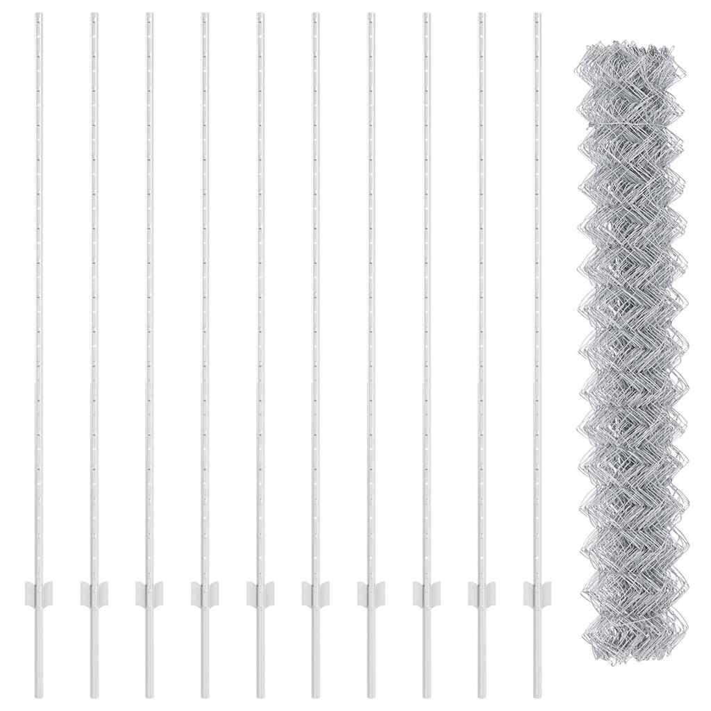 Chainlink Fence with Post 10 x 1.5 m Galvanised Steel Silver