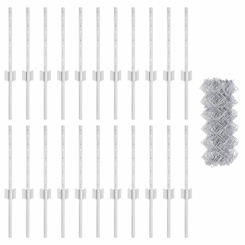 Chainlink Fence with Post 25 x 0.4 m Galvanised Steel Silver
