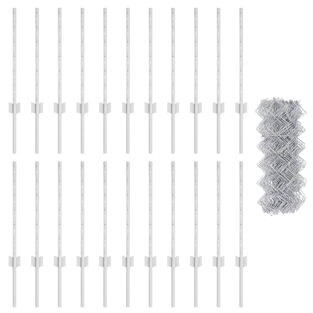Chainlink Fence with Post 25 x 0.6 m Galvanised Steel Silver