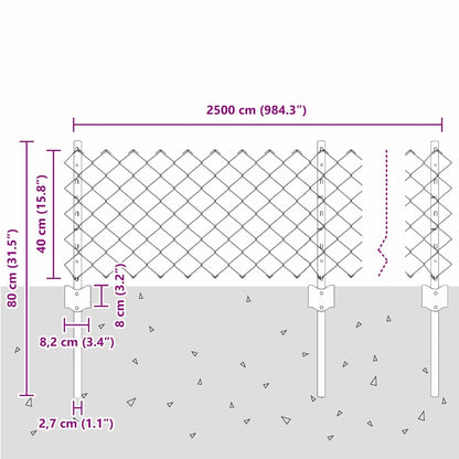 Chainlink Fence with Post 25 x 0.4 m Galvanised Steel Silver
