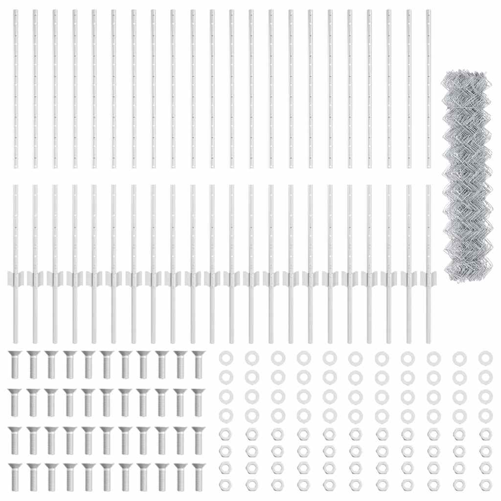 Chainlink Fence with Post 25 x 1 m Galvanised Steel Silver Mesh