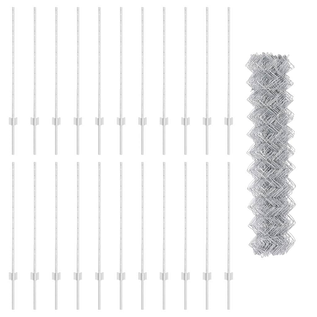 Chainlink Fence with Post 25 x 1 m Galvanised Steel Silver Mesh