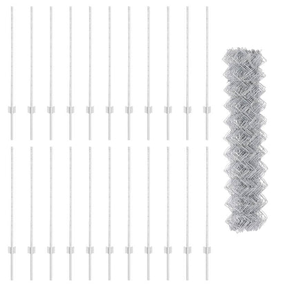 Chainlink Fence with Post 25 x 1 m Galvanised Steel Silver Mesh