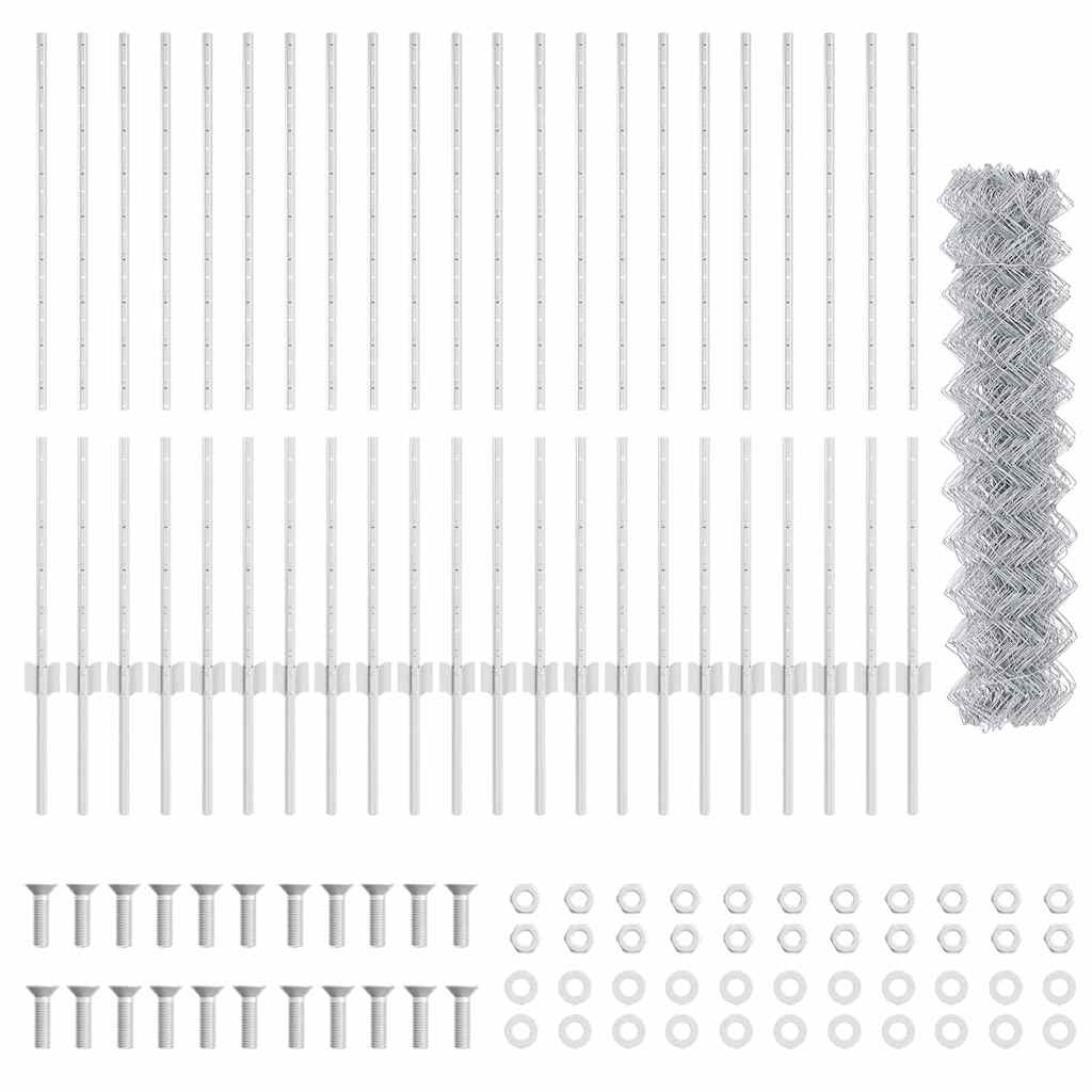 Chainlink Fence with Post 25 x 1.2 m Galvanised Steel Silver