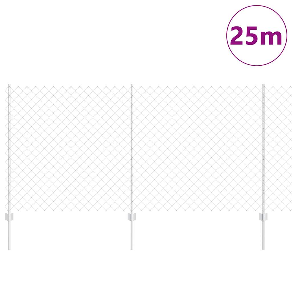 Chainlink Fence with Post 25 x 1.2 m Galvanised Steel Silver