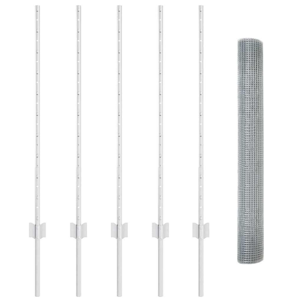Welded Wire Fence with Posts 10 x 1 m Galvanised Steel Silver