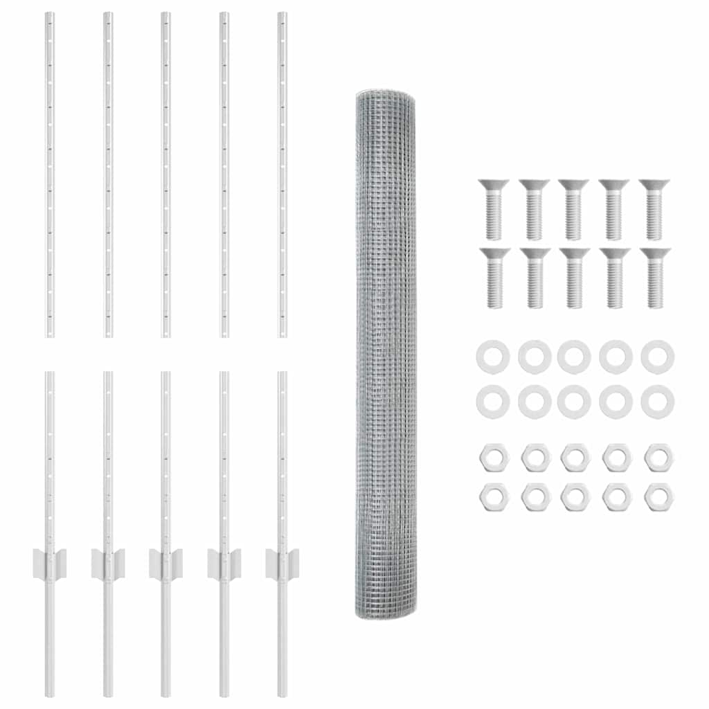 Welded Wire Fence with Posts 10 x 1 m Galvanised Steel Silver