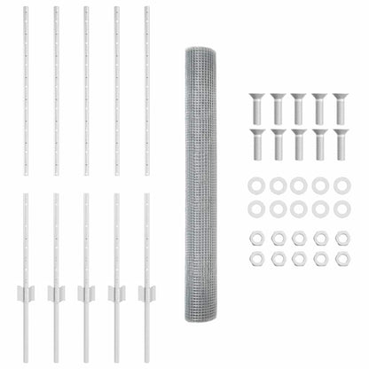 Welded Wire Fence with Posts 10 x 1 m Galvanised Steel Silver