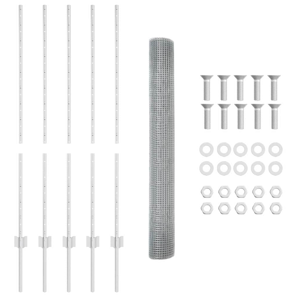 Welded Wire Fence with Posts 10 x 1.2 m Galvanised Steel Silver