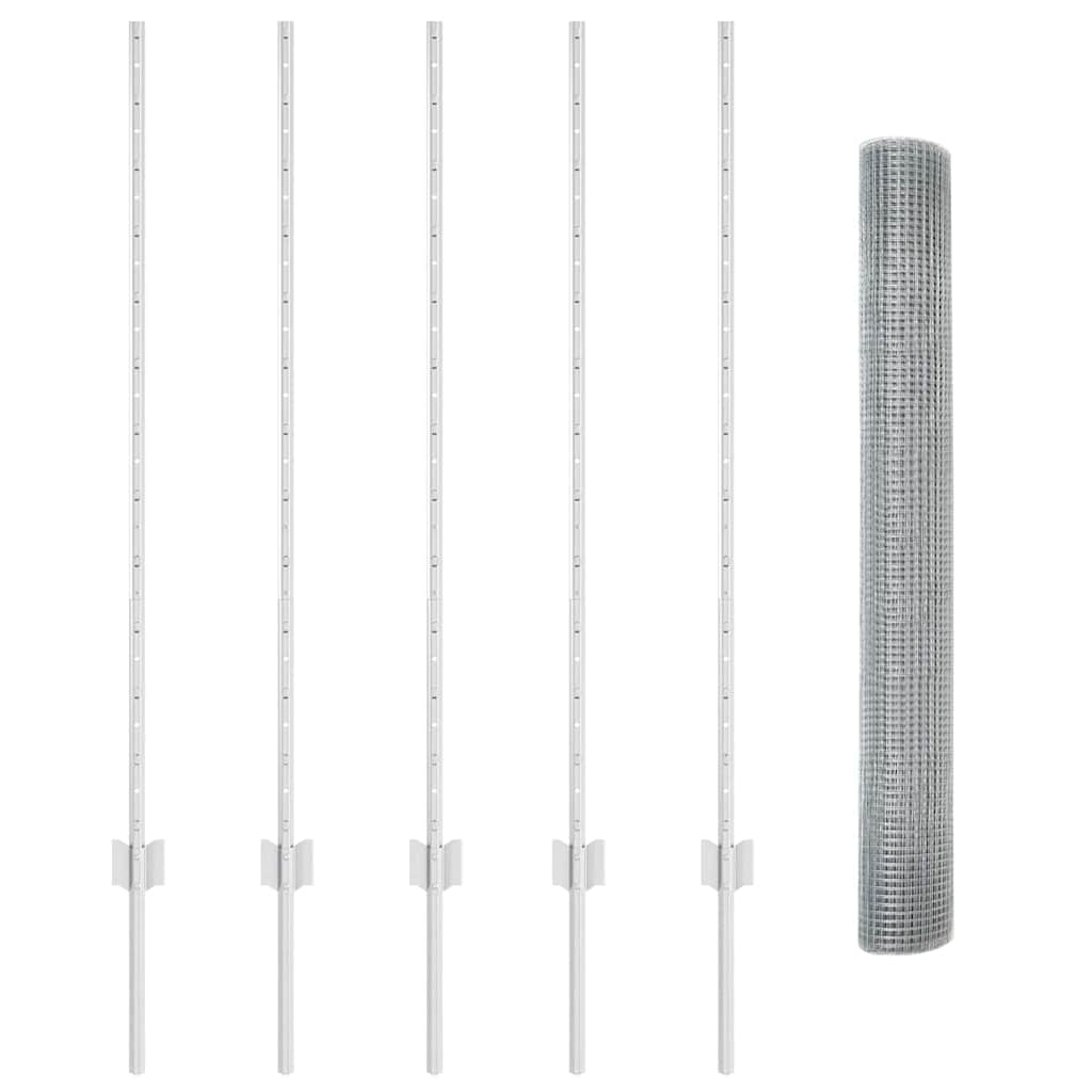 Welded Wire Fence with Posts 10 x 1.2 m Galvanised Steel Silver