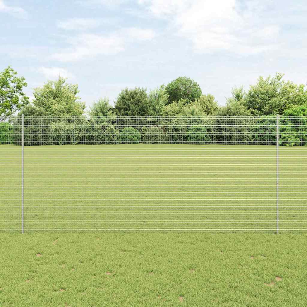 Welded Wire Fence with Posts 10 x 1.4 m Galvanised Steel Silver
