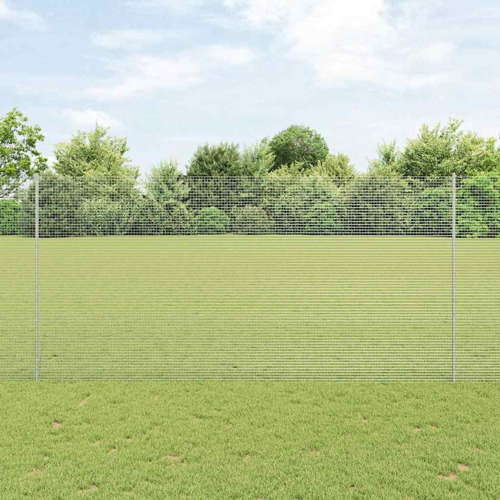 Welded Wire Fence with Posts 10 x 1.5 m Galvanised Steel Silver