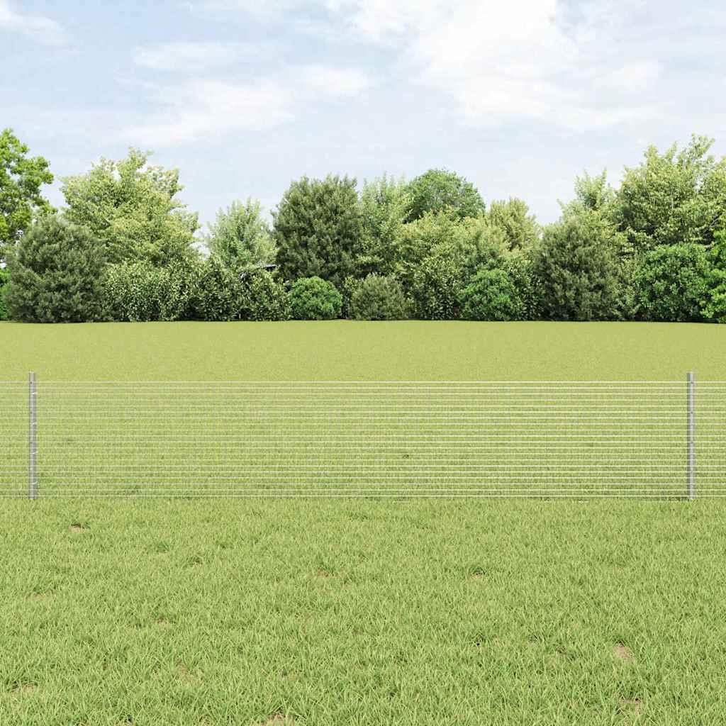 Welded Wire Fence with Posts 25 x 0.4 m Galvanised Steel Silver