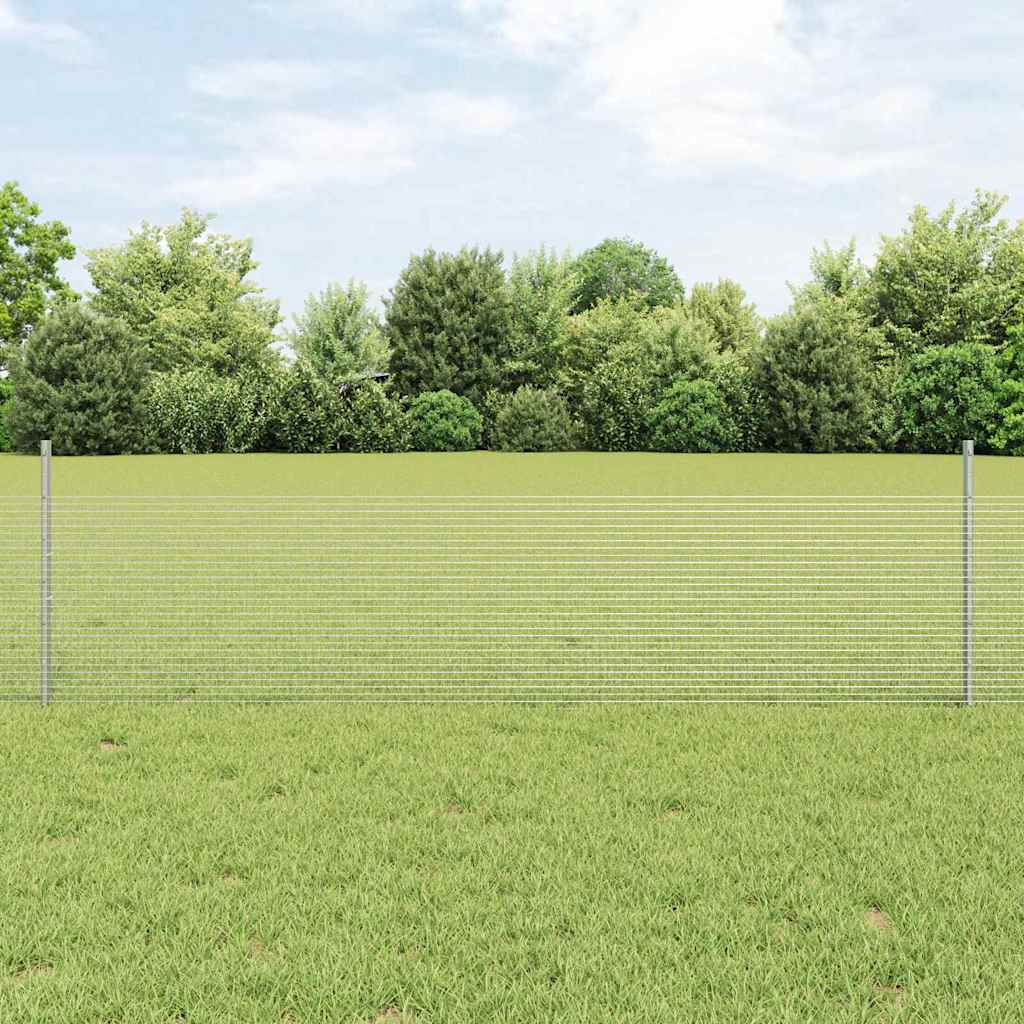 Welded Wire Fence with Posts 25 x 0.5 m Galvanised Steel Silver